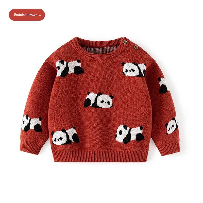 Baby Panda Knitwear for Boys and Girls, Kidsren's Fleece Sweater, Autumn and Winter Kidsren's Clothing, Boys and Girls Pure Cotton Knitwear, Red