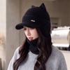 Internet celebrity cat ear knitted hat women's autumn and winter versatile velvet ear protection baseball cap cute thickened warm wool hat