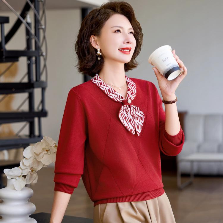 

Новое пальто в западном стиле для мамы среднего возраста на осень, рубашка для низа, женский свитер для весны и осени для женщин среднего и пожилого возраста, свитер, свитер, свитер. 3XL