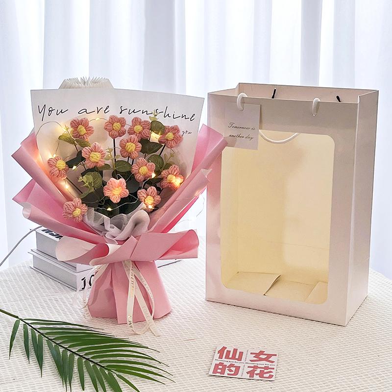 Artificial Flowers Bouquet Crochets Flower with Lights Wedding Guests Gift Graduation Bouquet Teachers' Day Gift Christmas Decor