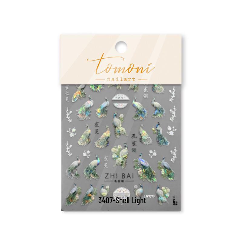 

Наклейки для ногтей Tomoni Peacock Retro Shell Light - Японский стиль, Горячая распродажа (#3407)