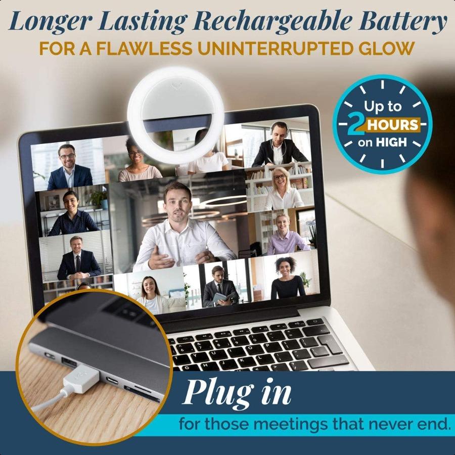 GearLight Selfie Ring Light for Computer or Phone iPhone Compatible LED Lighting for Laptop Webcam Video Recording Rechargeable