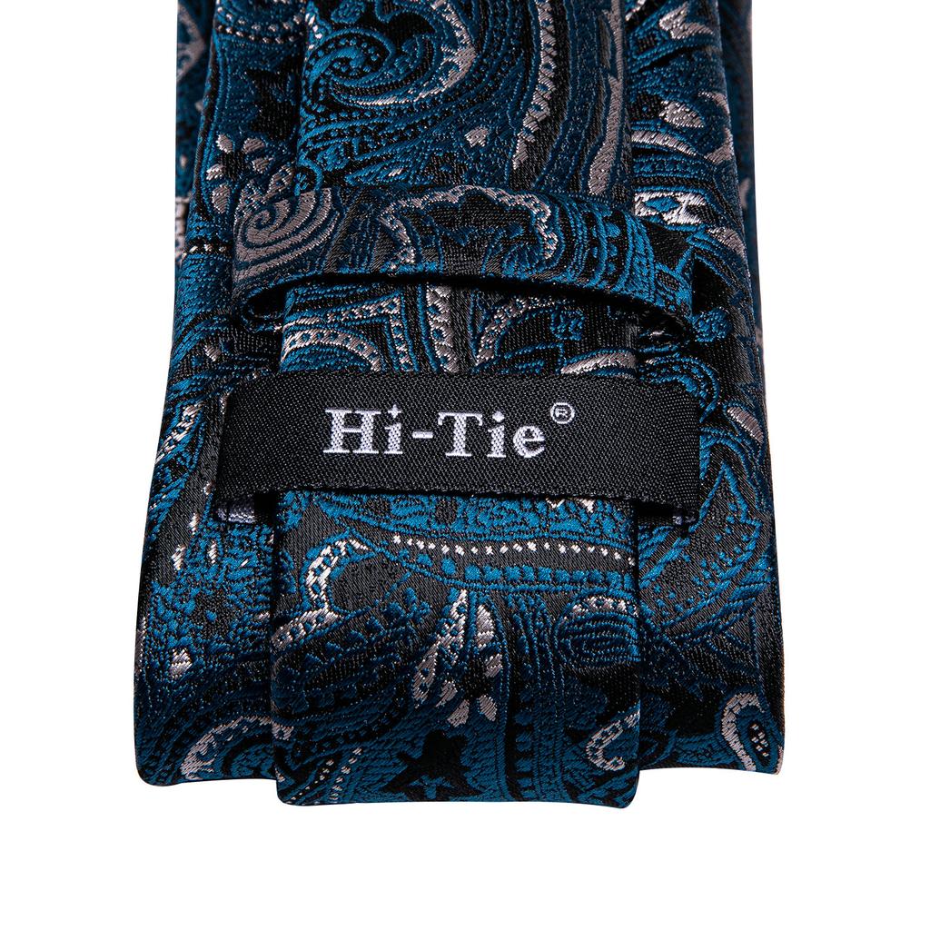 Hi-Tie Fashion férfi kék Paisley nyakkendő Hanky ​​mandzsettagombok üzleti esküvőre