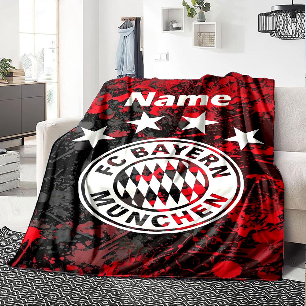 Couverture imprimée Thème FC Bayern München avec Nom Personnalisable - Parfaite pour le Canapé, le Lit, les Voyages et l'Extérieur | Lavable en Machine, Confortable & Durable.