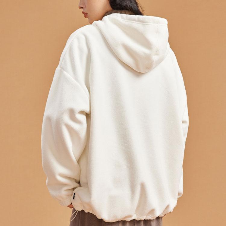 Anta Lifestyle Series FW22 Solid Color Paw Print Hoodie Fleece Long Sleeve Sweatshirt Women sweatshirt White 962248714-4