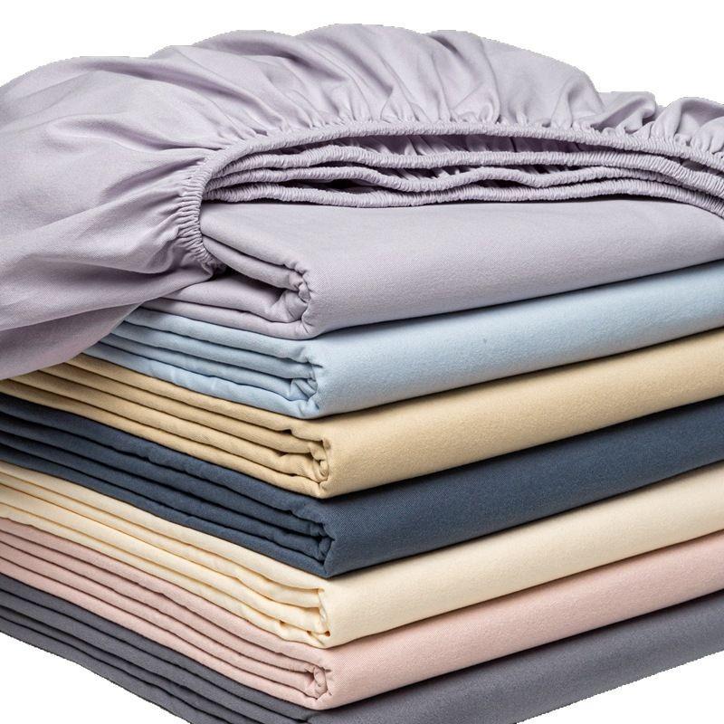 Solid Color Washed Cotton Fitted Sheet with Non-Slip Design and Skin-Friendly Pillowcase