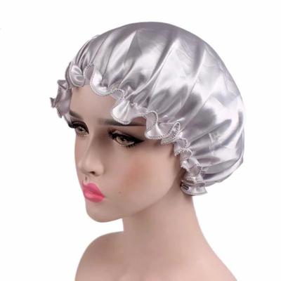 Satin Haarhaube Bonnet Nachtschlafmütze Damen Duschhaube Femme Seide Lange Haare Kappe Hut Für Bad Unisex Haarhauben