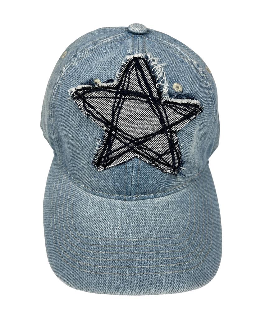 SK8ER ROCK Doodle Star Washing Denim Ball Cap (Light Blue)