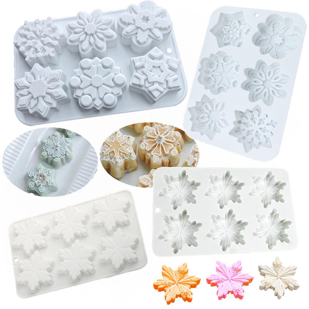 6-dutá silikonová forma na vánoční sněhové vločky: Fondán, Dort, Čokoláda, Pečení & Nástroj na svíčky