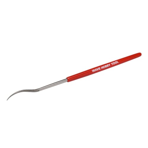 Wave Hobby Tool Series HG Special Shape Diamond File, Round/Bent Tip, Plastic Model Tool, HT-674, Grip: Red