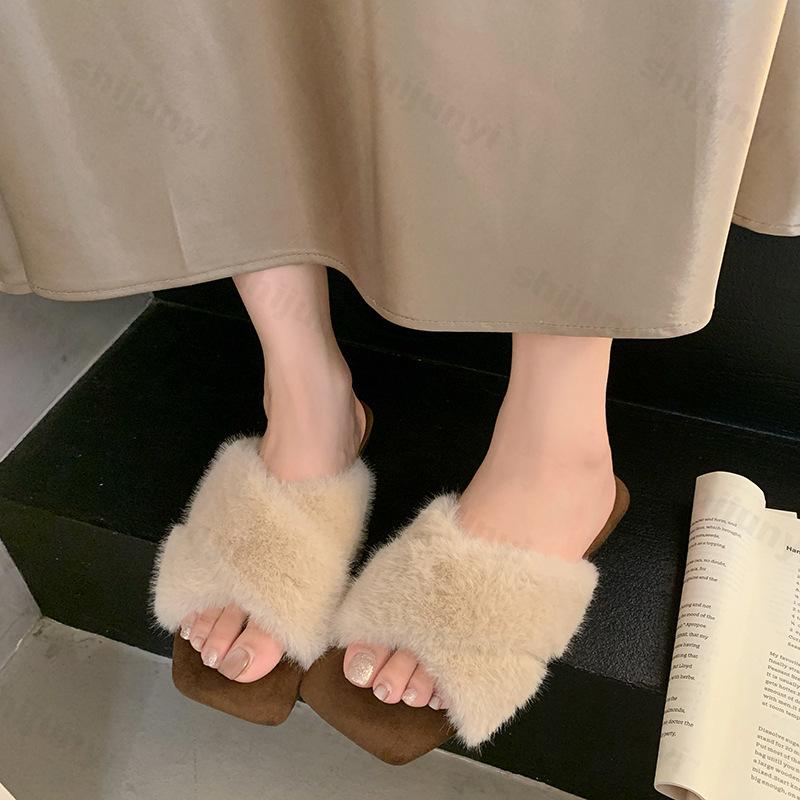 Fashion Women Slippers Plush Warm Female Flat Bottom Non-slip Comfortable Winter Autumn House Slippers Leopard Outdoor Slippers