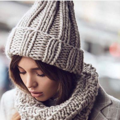 New Style Ladies Knitted Hat Winter Warm Pure Color Thick Woolen Hat