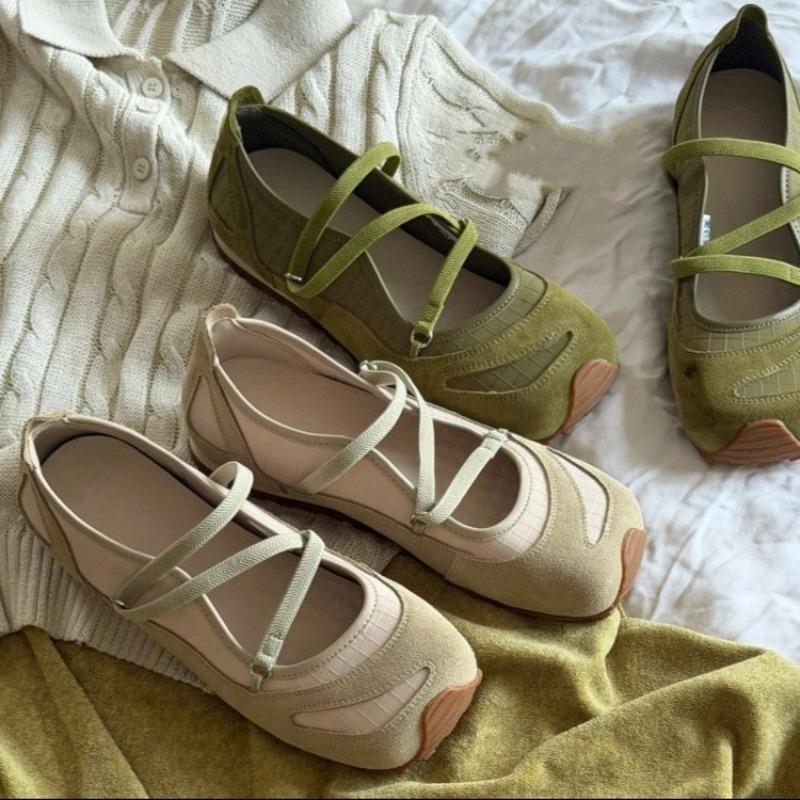 French Square Head Flat Bottom Cross Belt Ballet Women's Summer New Temperament Elastic Band Mary Jane Shallow Mouth Single Shoes