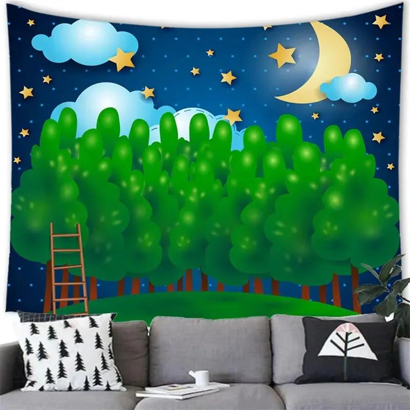 Cartoon Moon Stars Decorative Tapestry Office Living Room Decoration Home Wall Tapestry