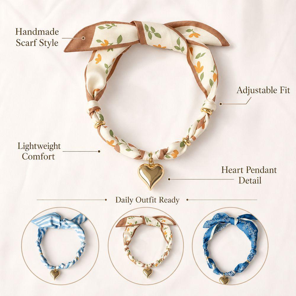 Handmade Bandana Scarf Necklace Lightweight Choker Necklace Gifts Heart Pendant  Daily Wear
