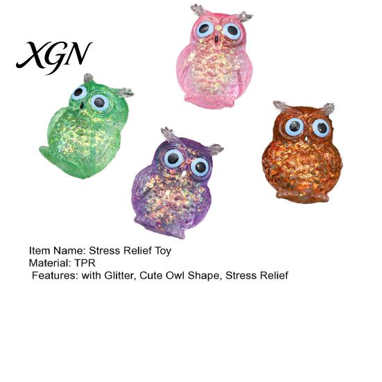 Slow Rebound Owl Toy Glitter Squeeze Stress Relief Clear Bird Sensory TPR Anxiety Relieving Ball Animal Shape Relaxation Tool