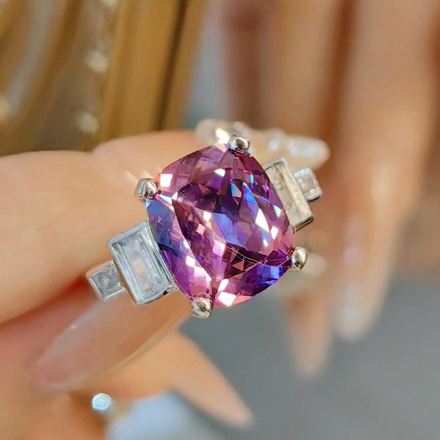 Square Dry Rose Necklace Pendant Imitation Alexander Stone Pigeon Egg Ring High Carbon Purple Diamond Color Treasure Set Female