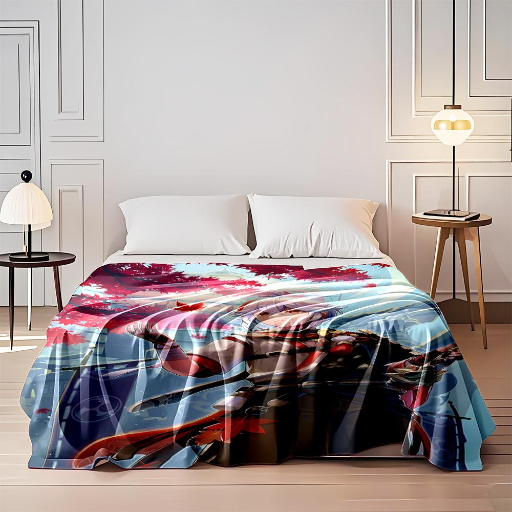 Samurai-themed anime character under red leaves – Flannel blanket for bedroom, living room, sofa, and nap sofas.