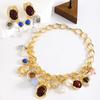 Bohemian Retro Earring Necklace Vintage Resin Gemstone Love Lantern Imitation Pearl Earrings and Necklace Set Jewelry Gifts