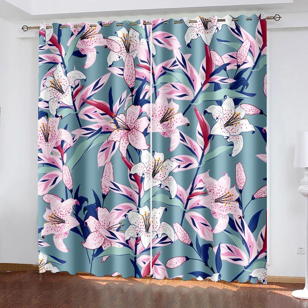 Tende Oscuranti Floreali con Gigli Rosa e Neri per Camera da Letto, Soggiorno, Bagno, Cucina, Porta. Alta Ombreggiatura, Nuovo Motivo