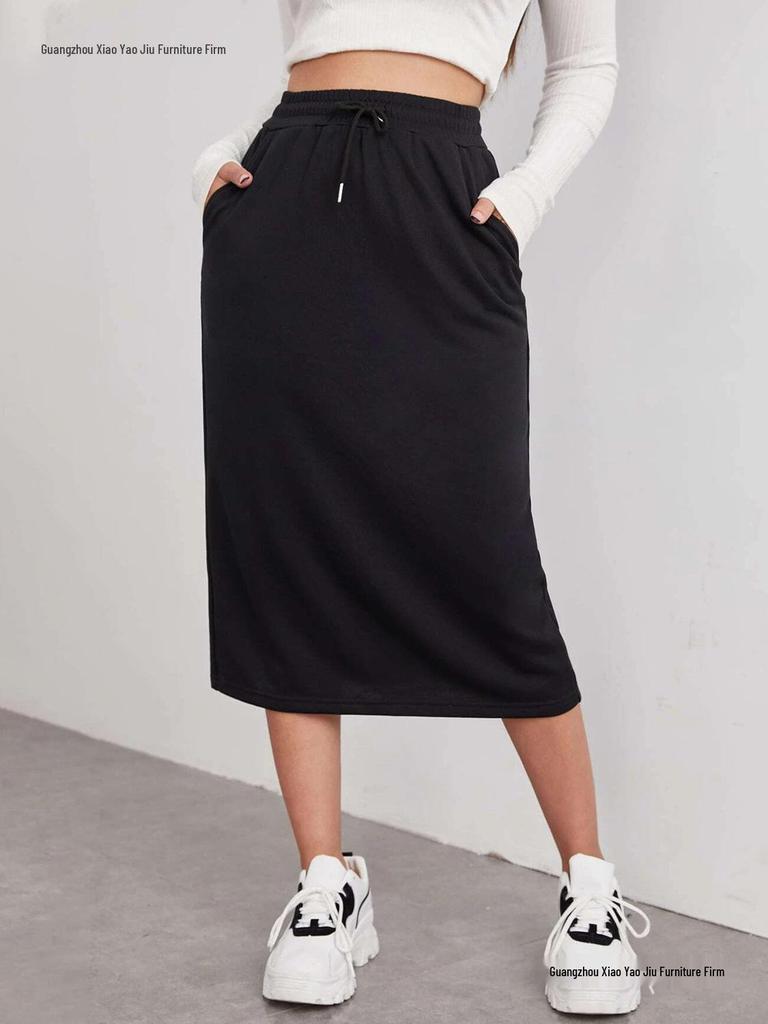 European-American Casual Elastic Waist Slit Skirt