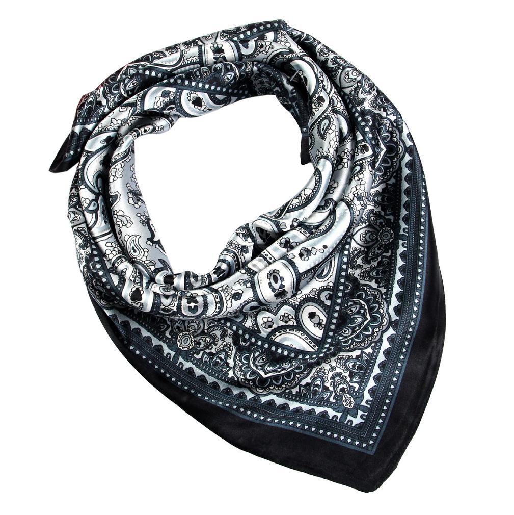 

60x60cm Vintage Paisley Print Satin Silk Scarf Multifunctional Square Neck Scarves for Women 60*60cm
