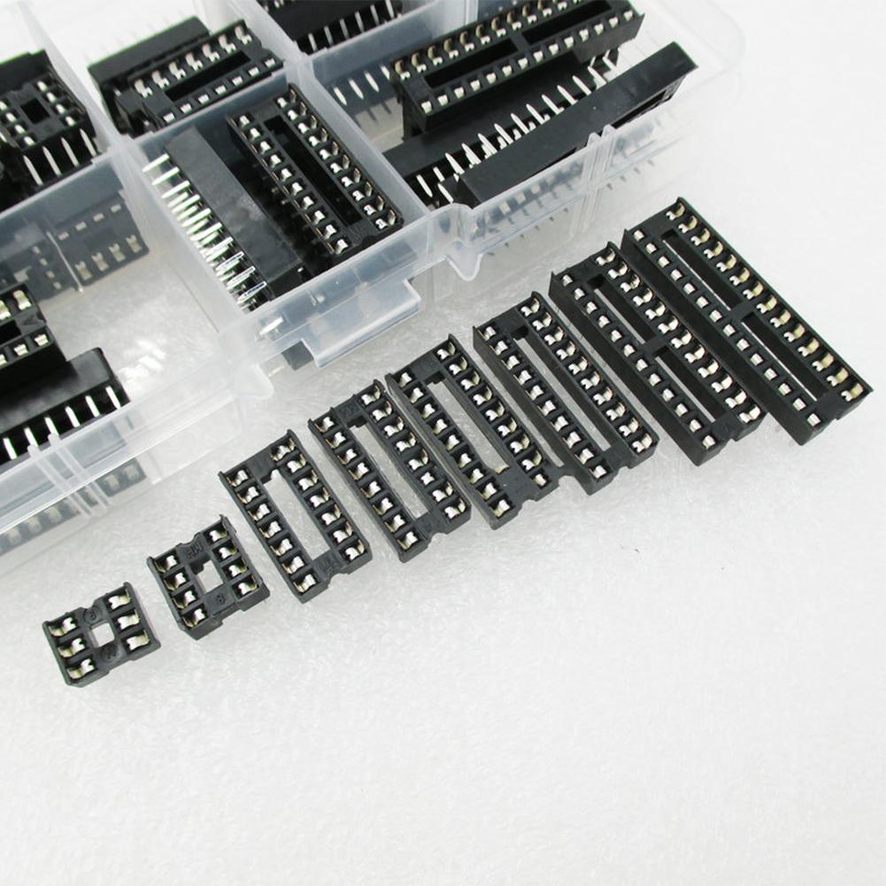 66pcs Ic Socket Box Kit Plug-in Chip Socket 6pin 8pin 14pin 16pin 18pin 20pin 24pin 28pin 8 Values