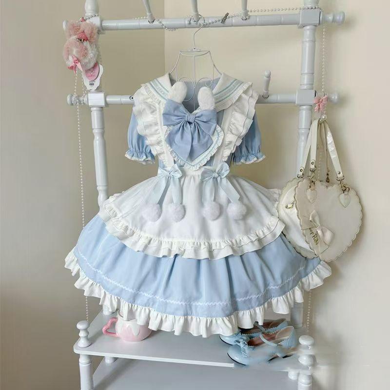 Lolita Pink Dress Women's Sweet Girl Big Bow Kawaii Short Party Dress Spring