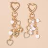 Cute Crystal Love Heart Keychain Women Girls Pearl Key Ring Pendants Handbag Decor DIY Handmade Jewelry Gifts