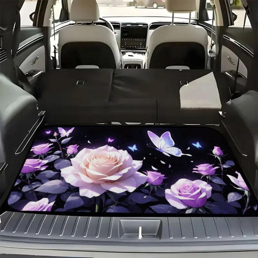 1Pcs Purple Rose Butterfly Car Trunk Mat Anti Slip Cargo Liner Waterproof Storage Protector for SUV Sedan