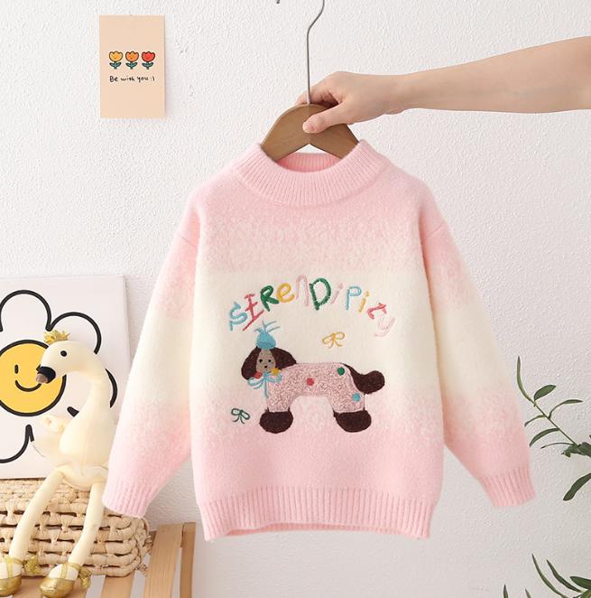 

Осень Зима Детский Свитер Пуловер для Девочек Круглый Вырез Вязаный Детский Западный Мультяшный С Длинным Рукавом Свитера 150cm