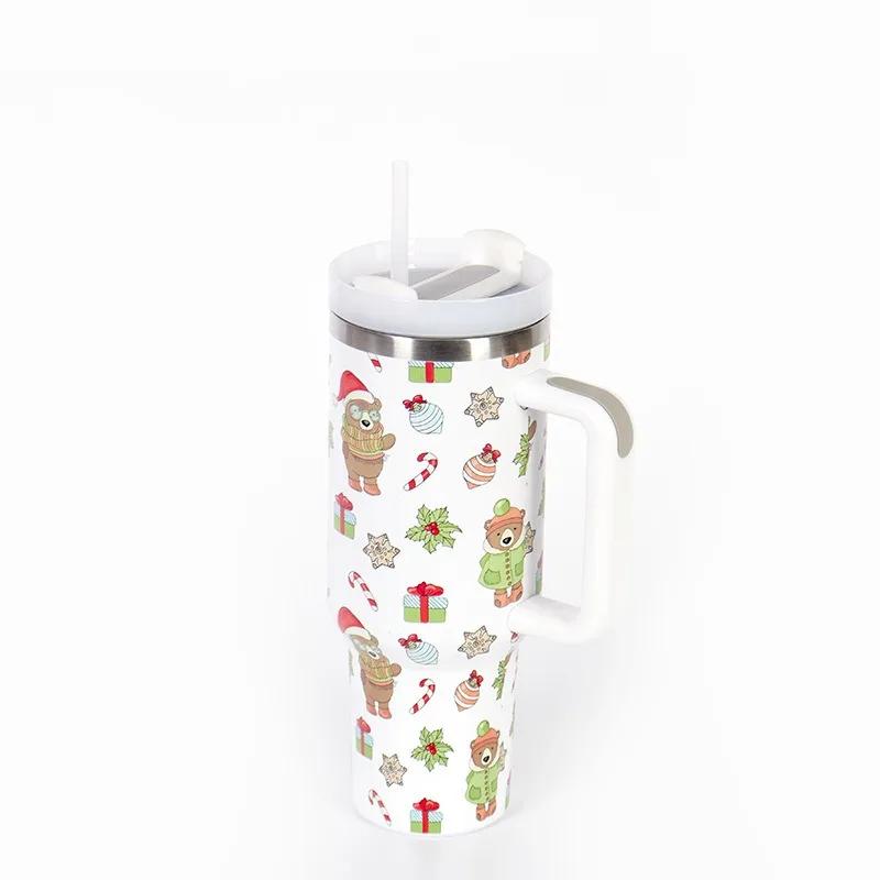 Christmas Stainless Steel Thermos Bottles 40oz Tumbler Cold Hot Drinks Insulated Water Bottle with Straw Car Cup Travel Mug