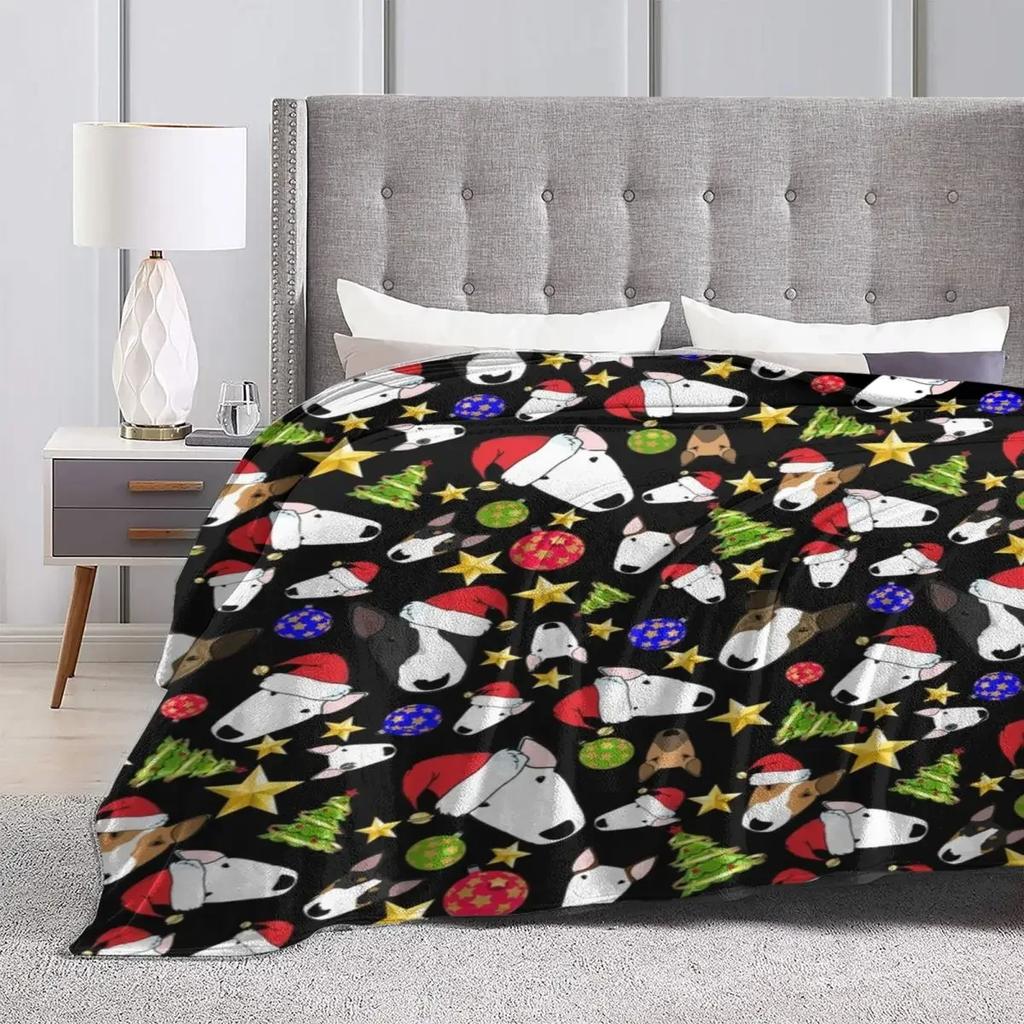 Christmas Bull Terriers Blanket Dog Funny Holiday Travel Flannel Throw Blanket Warm Soft Outdoor Bedspread Birthday Present