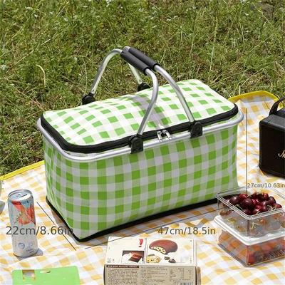 Outdoor Folding Picnic Basket Aluminum Foil Thickened Thermal Insulation Lunch Bag Camping Fruit Food Storage Basket Portable Bento Bag