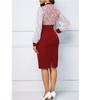 Plus Size Women's Lace Long Sleeve Bodycon Dress Elegant High Waist Patchwork Midi Office Dress