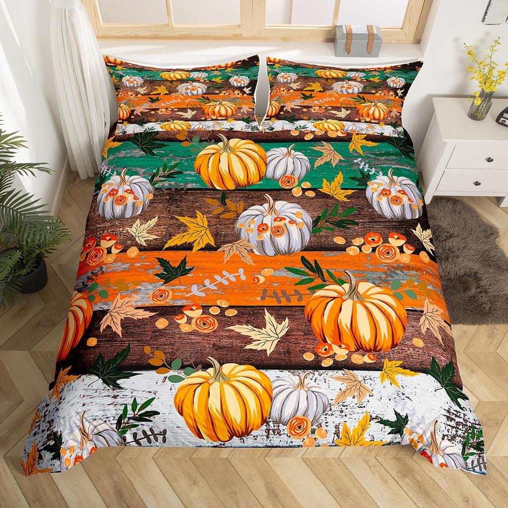 Halloween Bettwäsche Bettbezug Set Herbst Kürbis Sonnenblume Bettwäscheset Jungen Mädchen Geometrisch Karo Schlafzimmer Deko Bettdeckenbezüge