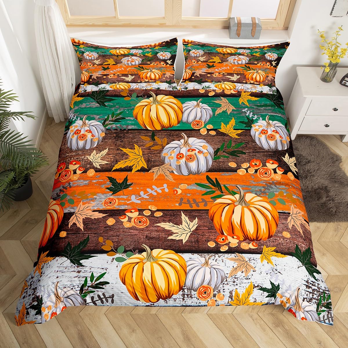 

Halowen Beding Soft Duvet Cover Set Fal Pumpkin Sunflower Beding Set Young Boys Young Girls Geometric Plaid Bedrom Decor Warm Comforter Covers 135*200cm Eu-Single