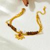 Gold Flower Pendant Tiger's Eye Beaded Herringbone Bracelet