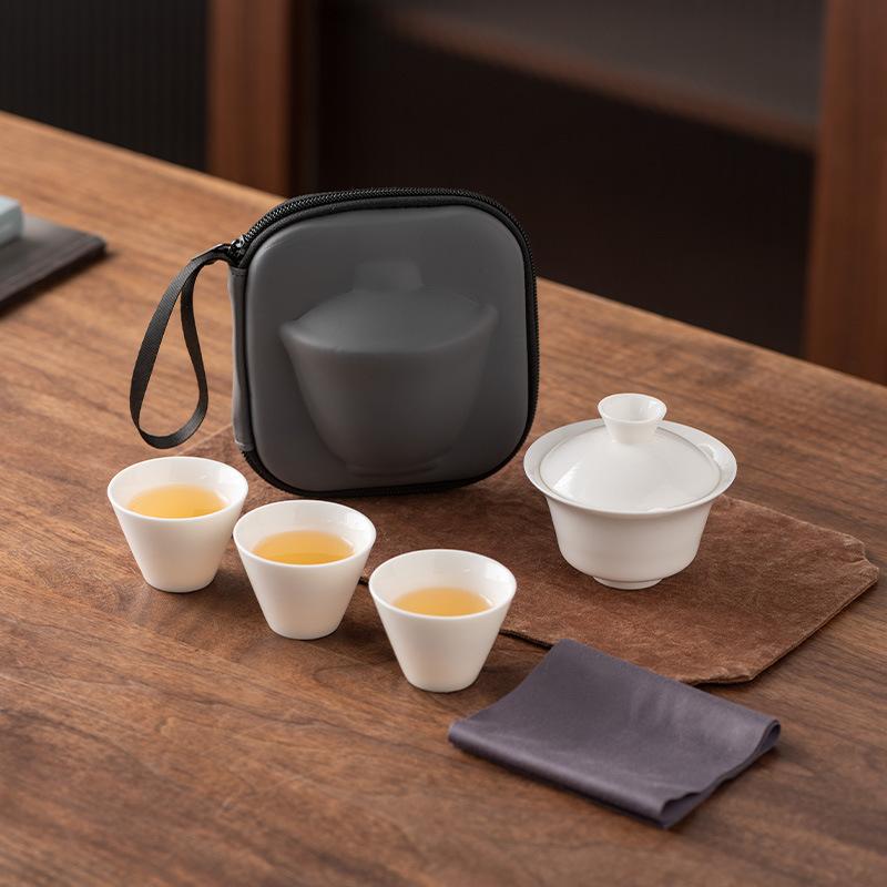 Mutton Fat Jade Porcelain High-end Outdoor Travel Tea Set Wholesale Fast Guest Cup One Pot Two or Three Cups Portable Ceramic Gifts