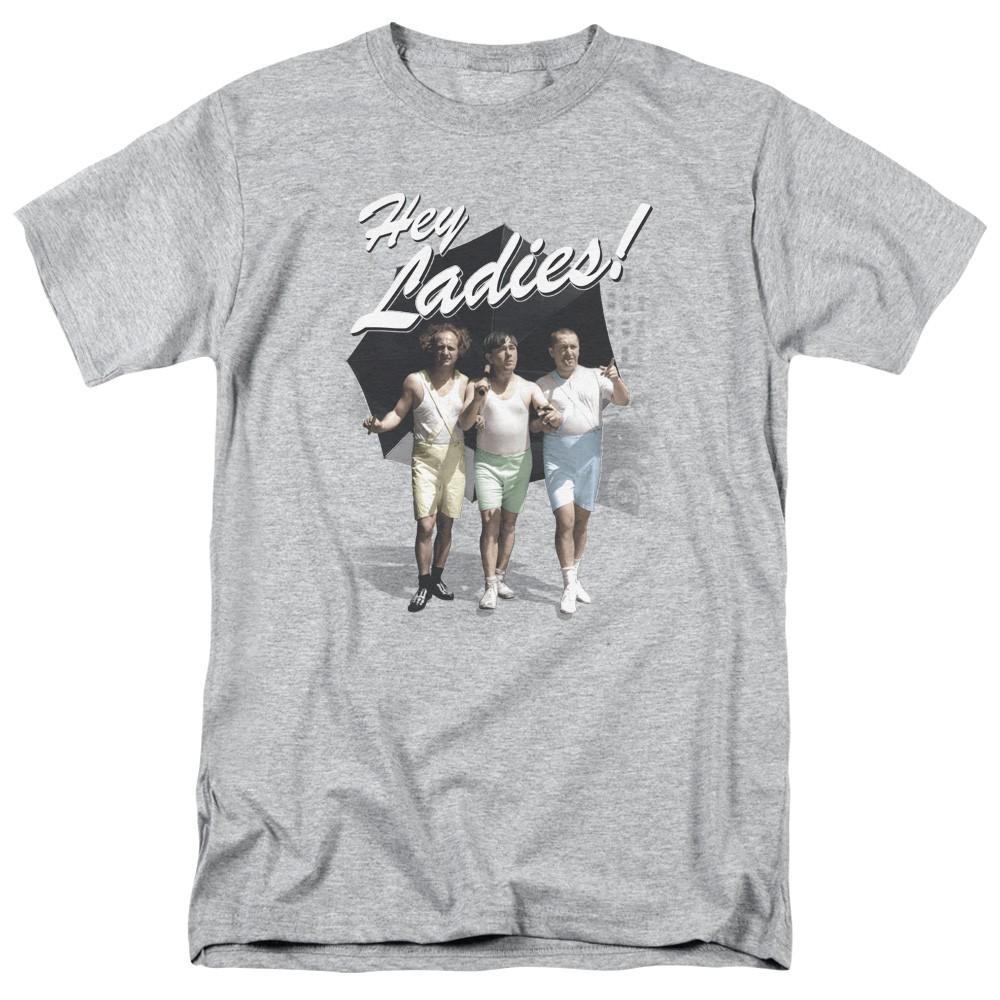 Three Stooges - Hey Ladies - Adult Unisex Short Sleeve T-Shirt - Gray 3XL