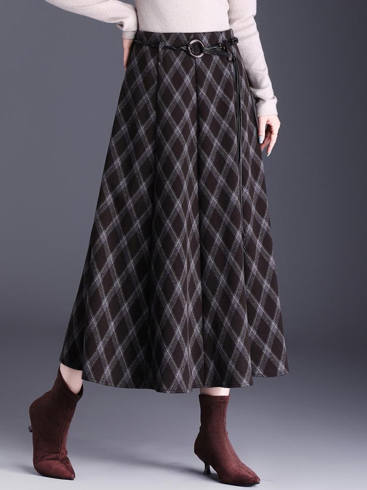 Plaid Pleated A-Line Skirt, Winter 2025 High-Waisted Slimming Style