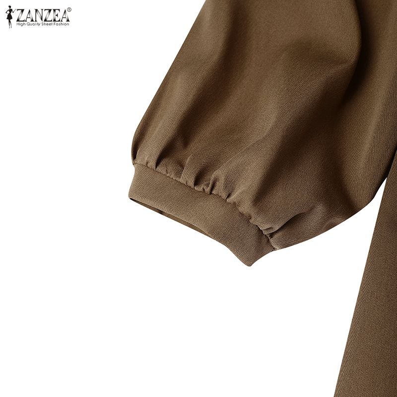 ZANZEA Women Casual V-Neck Solid Color 3/4 Sleeve Retro Dress