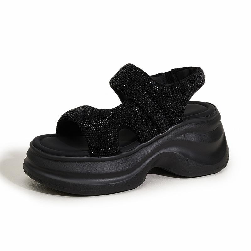 

Platform sandals women s 2025 new summer wear fashion rhinestone beach shoes soft soles increase the feeling of stepping on shit cool slippers 39