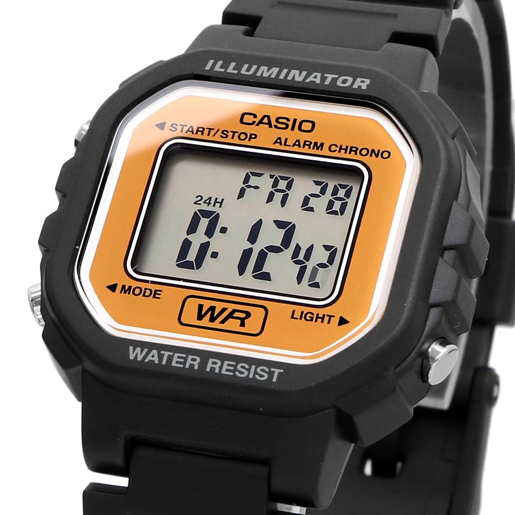 Casio LA-20WH-9A Digital Watch for Women and Girls, Black and Orange, International Model [Parallel Import]