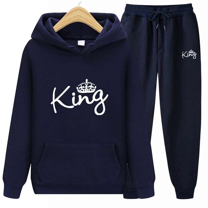 Men Tracksuits Set Spring Autumn King Print Sweatshirt Long Sleeve Hoodie Set Men Womens Hoodies Pants Clothes