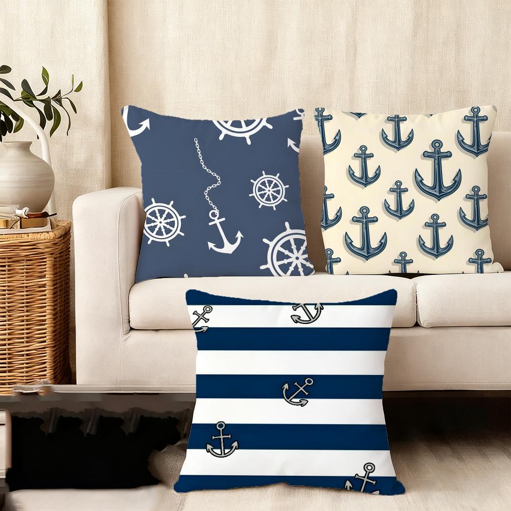 Navy Patterns Luxury Cushion Cover Plush Fabric Soft DoubleSided Printed Sofa Warm Winter Home Child Gift Pillow Case