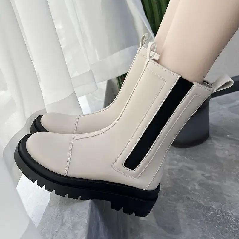 Fashion Booties Black Breathable Elegant With Medium Heels Women's Ankle Boots New In Pu Designer Luxury Hot Boot Y2k Female Short Shoes