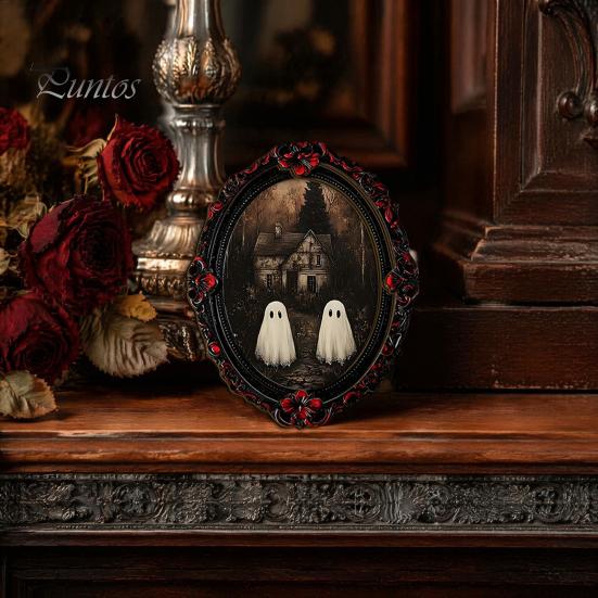 Dark Academia Home Accessories Halloween Wooden Refrigerator Magnet, Vintage Gothic Fridge Magnets, Oval Frame Decorative Metal Surface Magnets