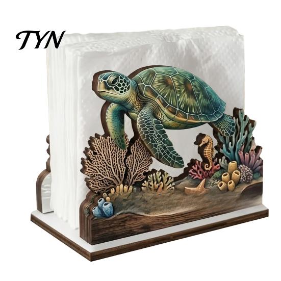 Decorative Napkin Stand for Dining Room Rustic Wooden Holder, Octopus/Bird/Goose/Turtle/Black Bear/Elephant Pattern, Compact Tissue Modern Wood
