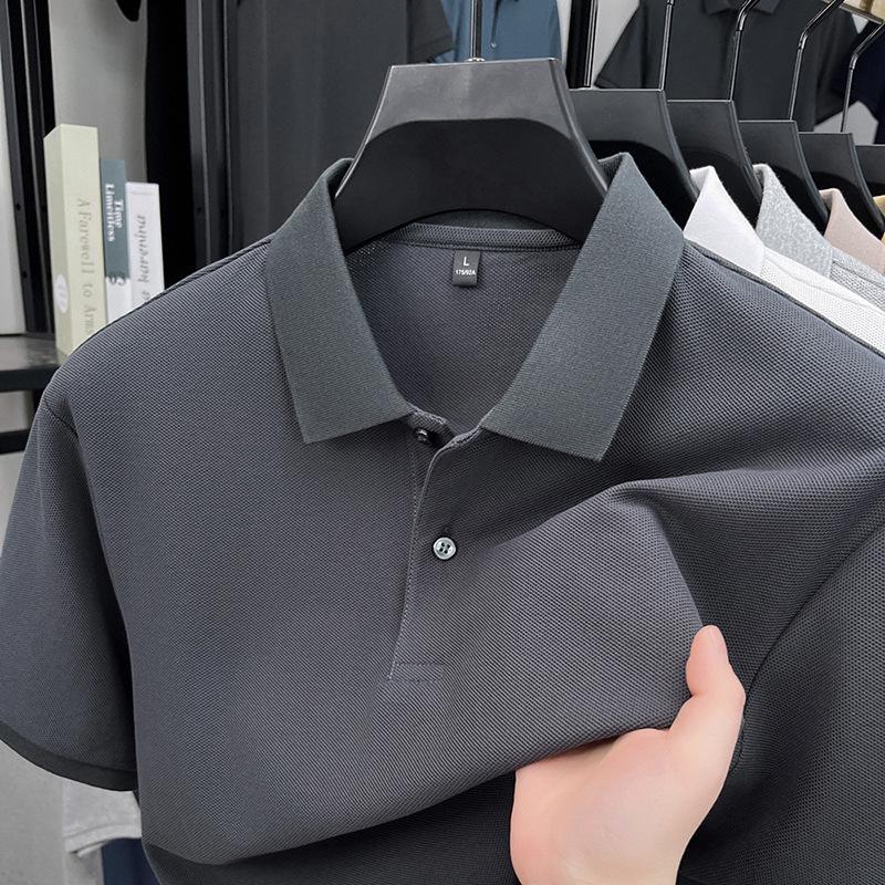 Men'S Business Casual Lapel Cotton Short Sleeve Polo Shirt Loose Solid Color T-Shirt Mens